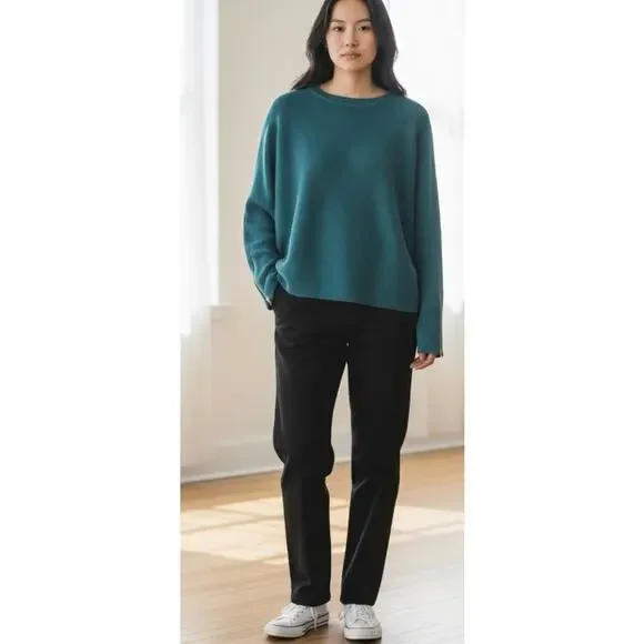 Carmen Marc Valvo Green Ribbed Batwing Knit Top with Zipper Detailing size M - Picture 9 of 9